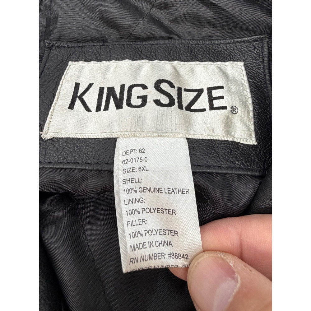 King SZ Men's 6XL Genuine Leather Biker Jacket Black Quilted Lining Heavyweight - Picture 4 of 4